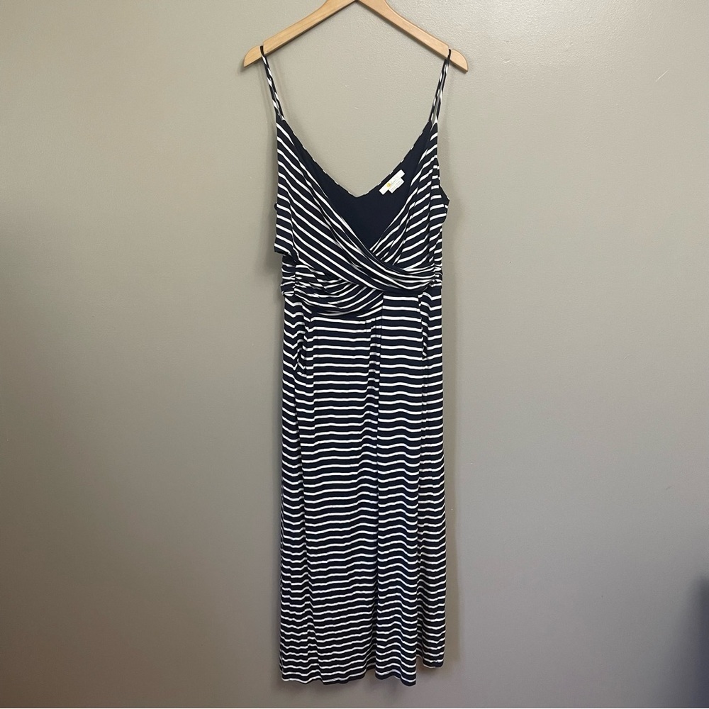 Boden dress 16/18 Long Hope Jersey Dress Navy White Faux Wrap Spaghetti Strap